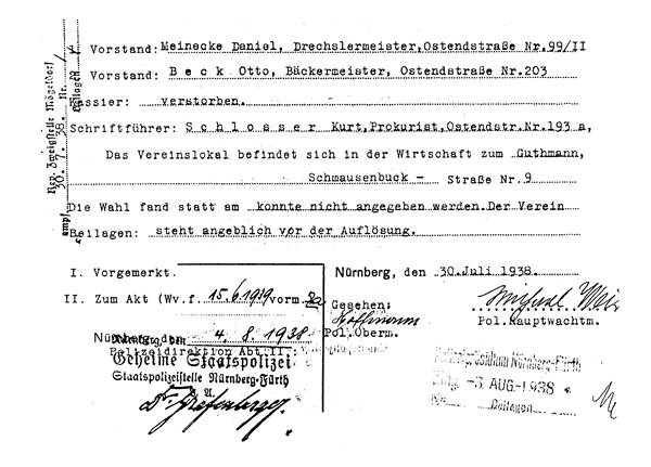 Bericht Geheime Staatspolizei Staatspolizeistelle Bericht Geheime Staatspolizei Staatspolizeistelle Nürnberg-Fürth