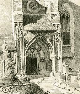 KIRCHENPORTAL 1896 FEDERZEICHNUNG RUDOLF GEISSLER KIRCHENPORTAL 1896 FEDERZEICHNUNG RUDOLF GEISSLER