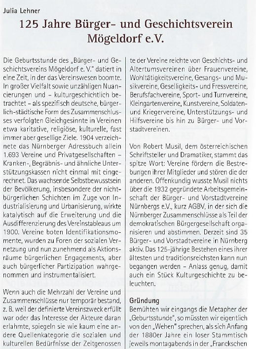 J. Lehner 125 Jahre Bürger- und Geschichtsverein Mögeldorf (Festvortrag 2015), Titelseite